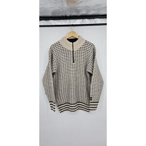Vintage 100% wool Norwegian sweater - cream and black quarter zip
